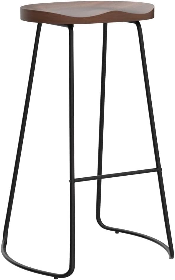 30" Walnut Saddle Seat Metal Leg Bar Stools Set of 4
