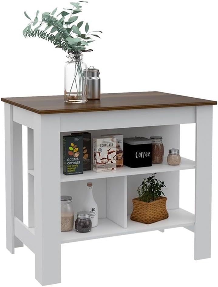 White Walnut Modern Kitchen Island Storage Cabinet