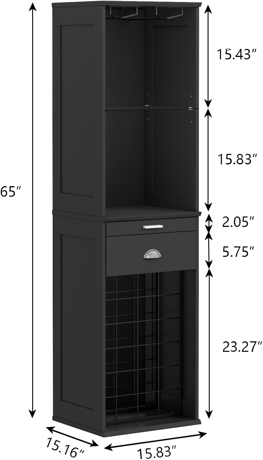 65" Black LED Wine Coffee Bar Cabinet