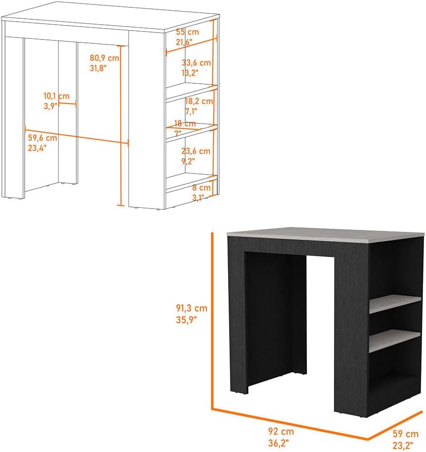 36.2" Multicolor Counter Height Kitchen Island Table