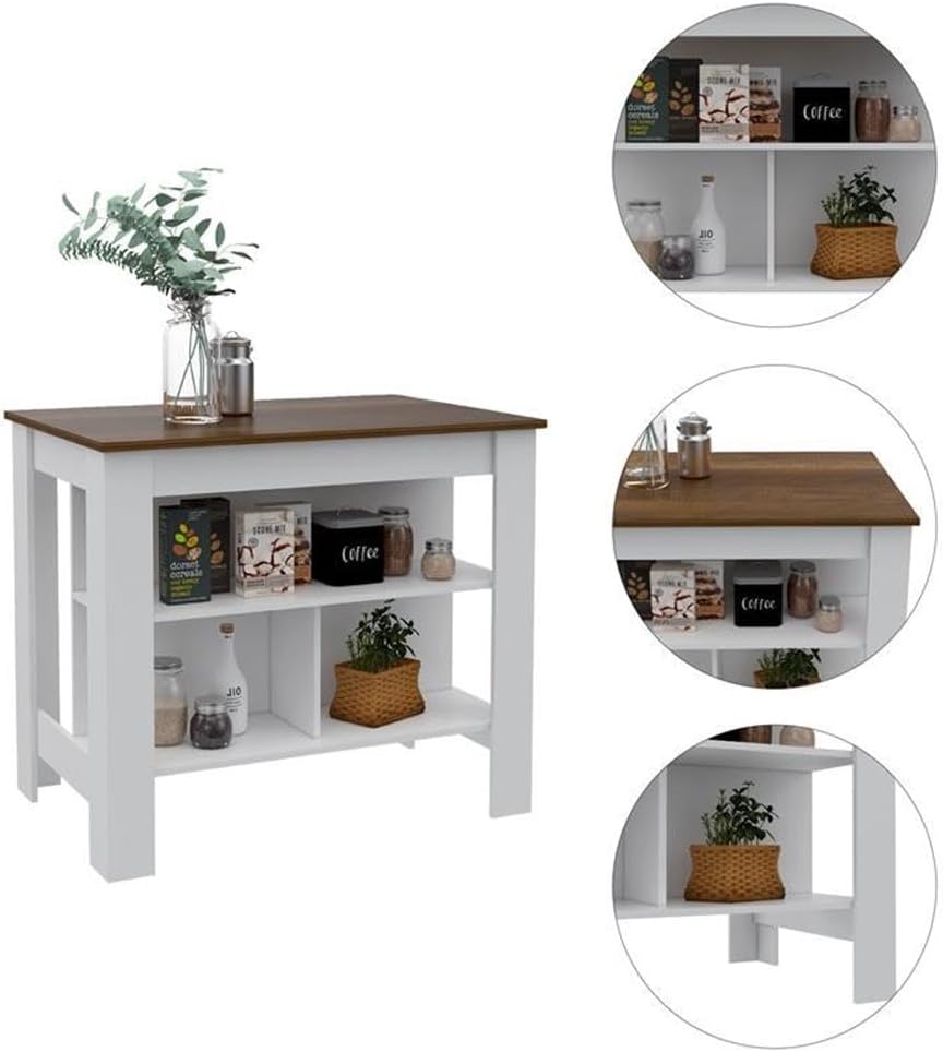 White Walnut Modern Kitchen Island Storage Cabinet