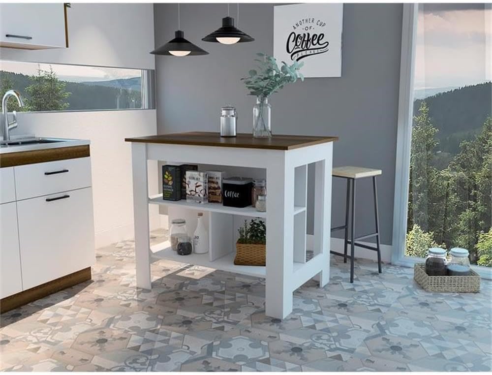 White Walnut Modern Kitchen Island Storage Cabinet
