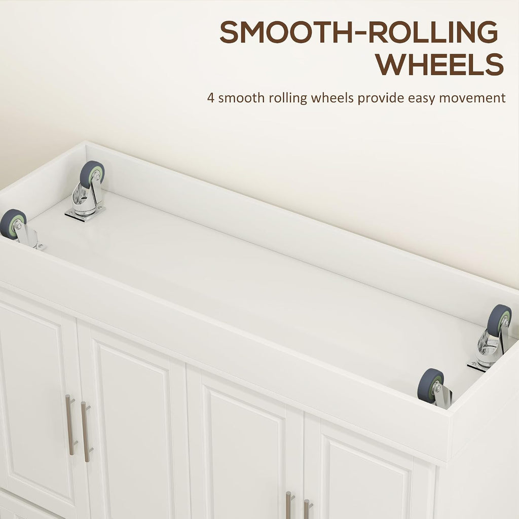 47" Cream Stainless Steel Rolling Kitchen Island Cart