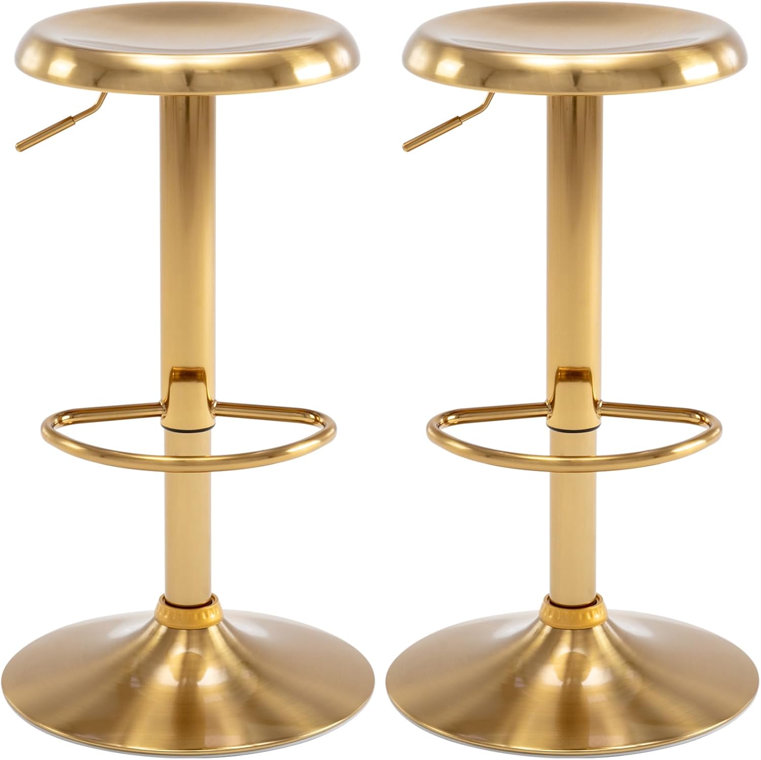 Gold Adjustable Swivel Round Bar Stools Set of 2