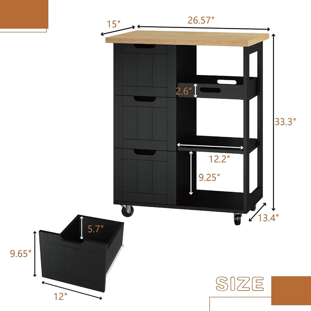 Wood Top Rolling Kitchen Island Storage Cart