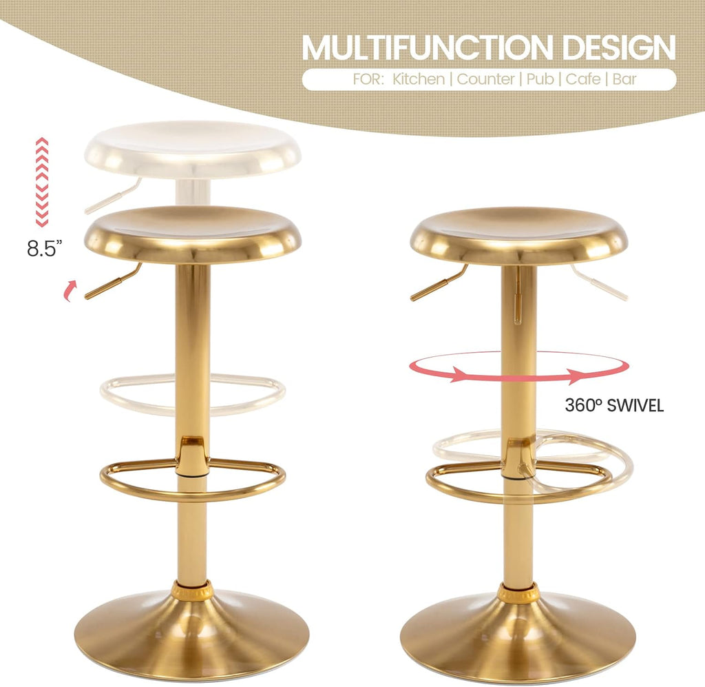 Gold Adjustable Swivel Round Bar Stools Set of 2