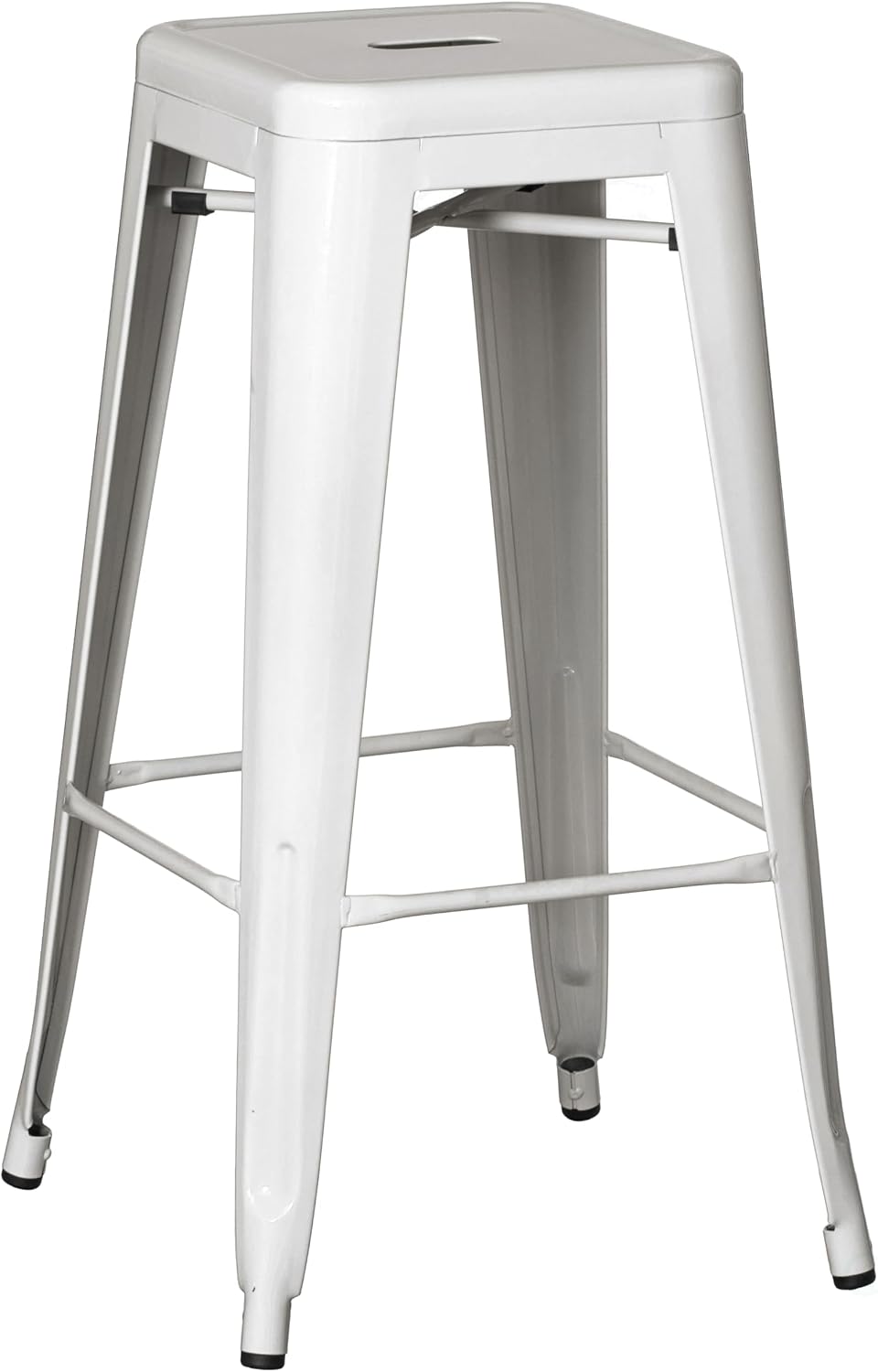 30" White Stackable Backless Metal Bar Stool