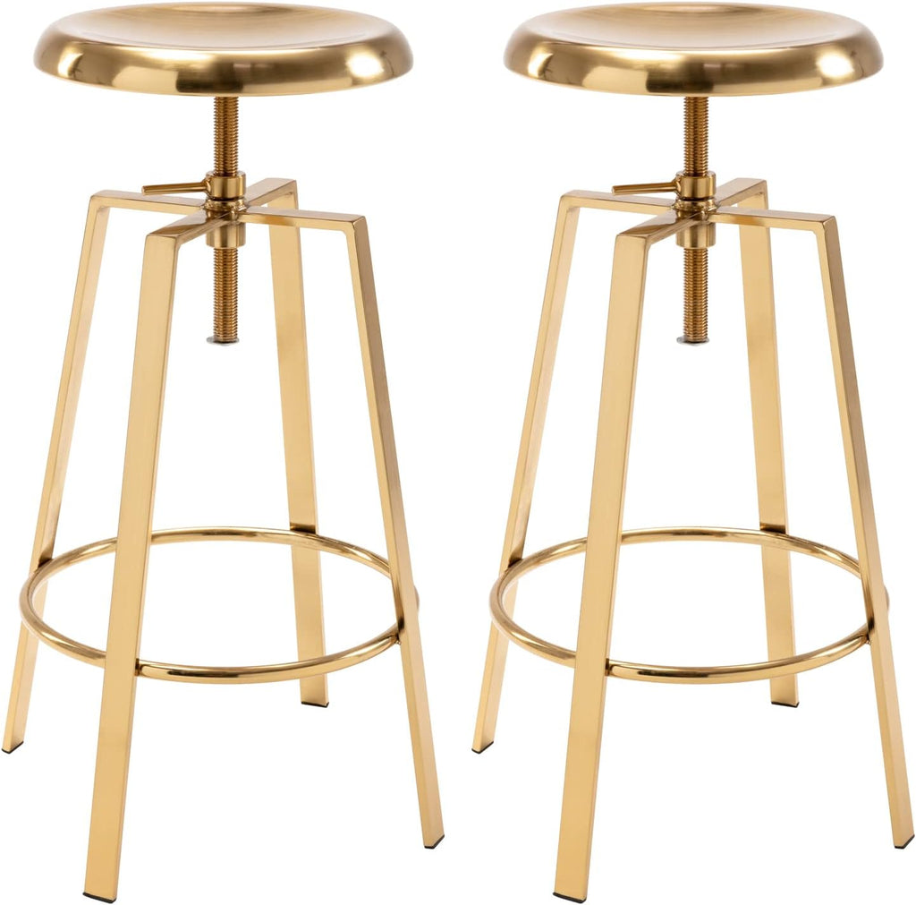 Gold Adjustable Swivel Metal Bar Stools Set of 2