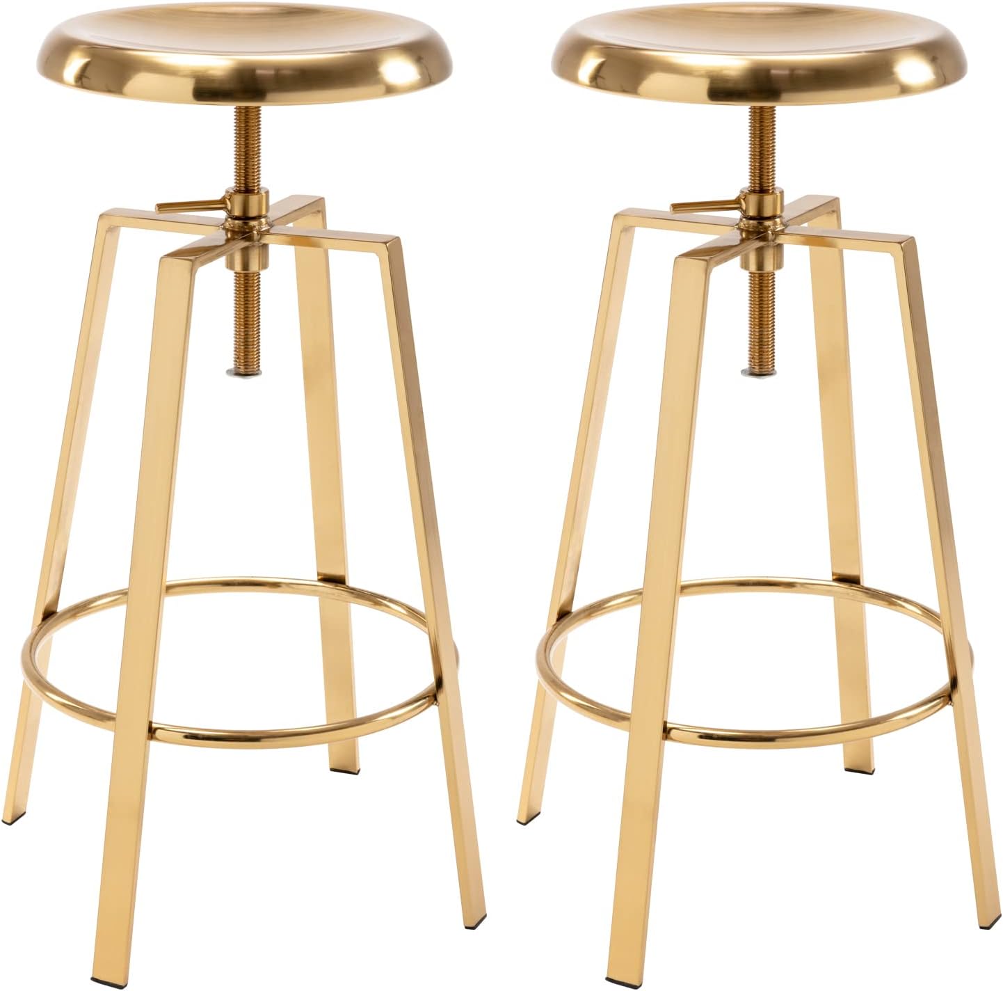 Gold Adjustable Swivel Metal Bar Stools Set of 2