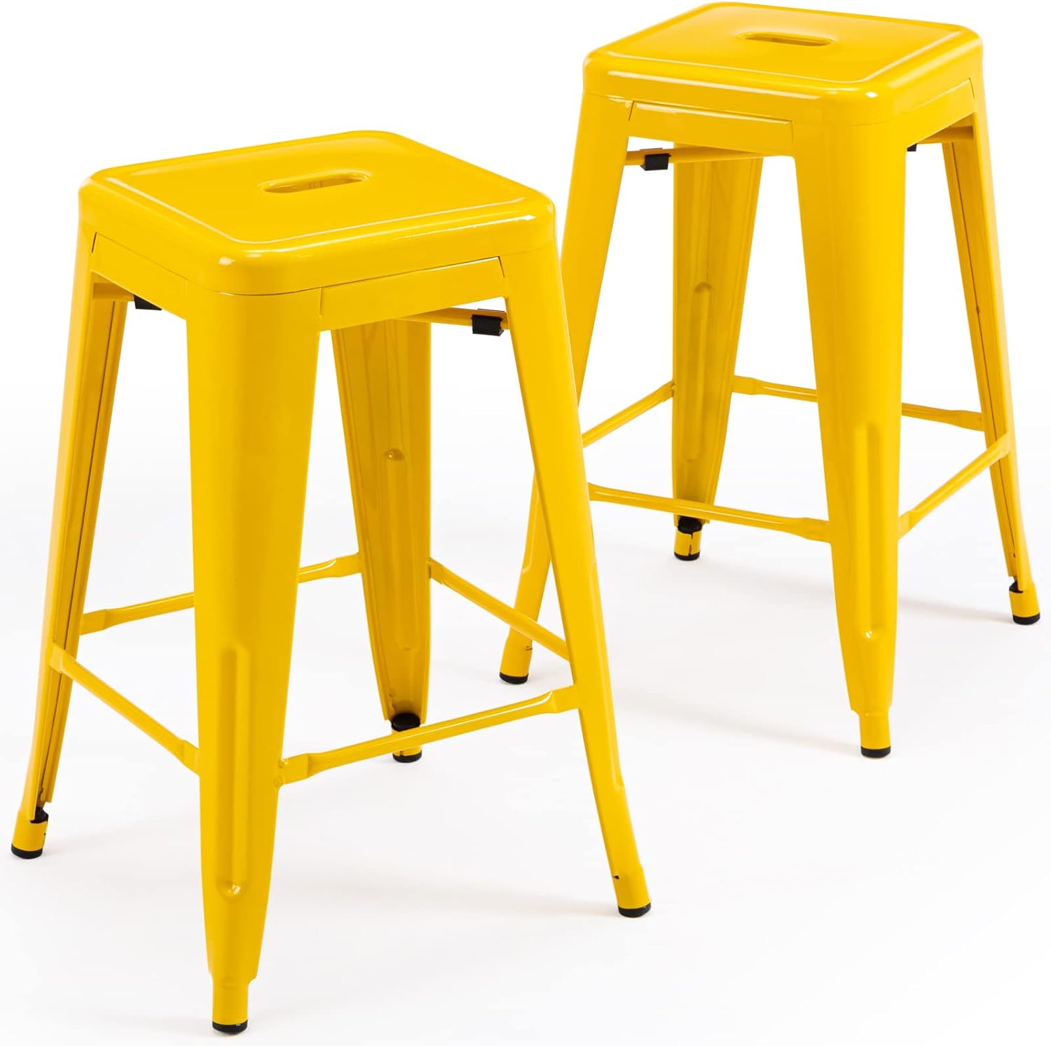 24" Yellow Square Seat Metal Bar Stools Set of 2