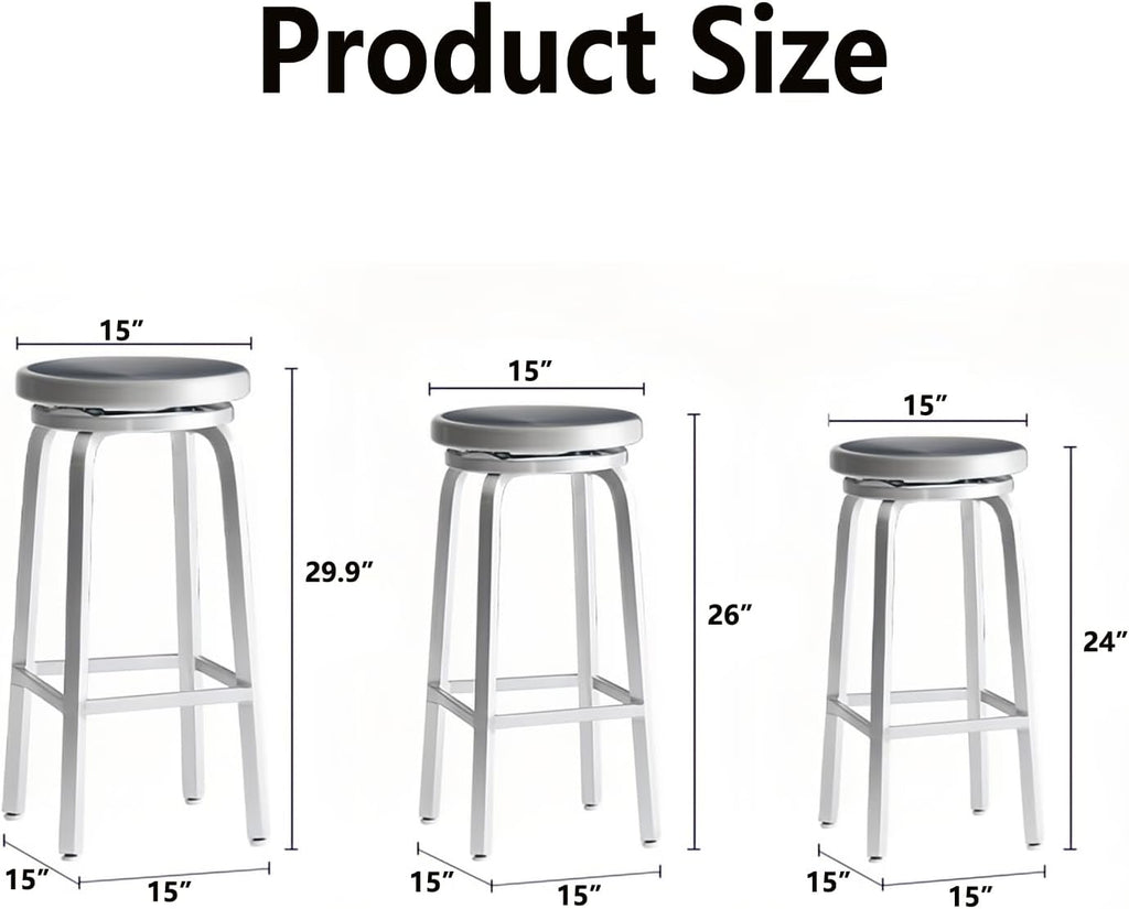 26" Industrial Metal Swivel Round Seat Backless Bar Stool