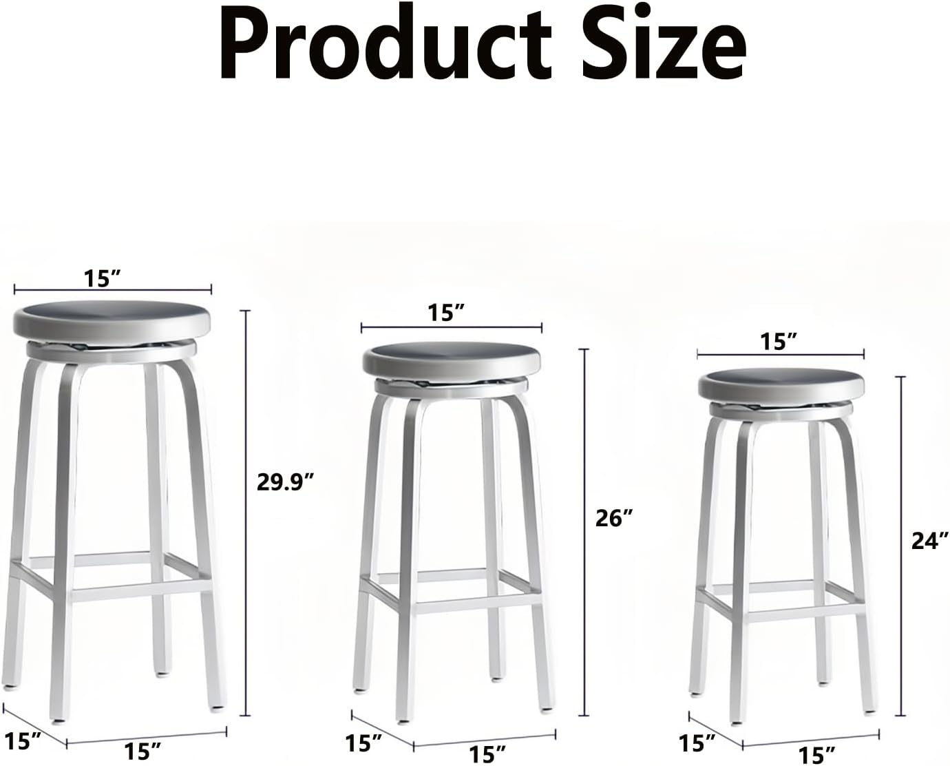 26" Industrial Metal Swivel Round Seat Backless Bar Stool