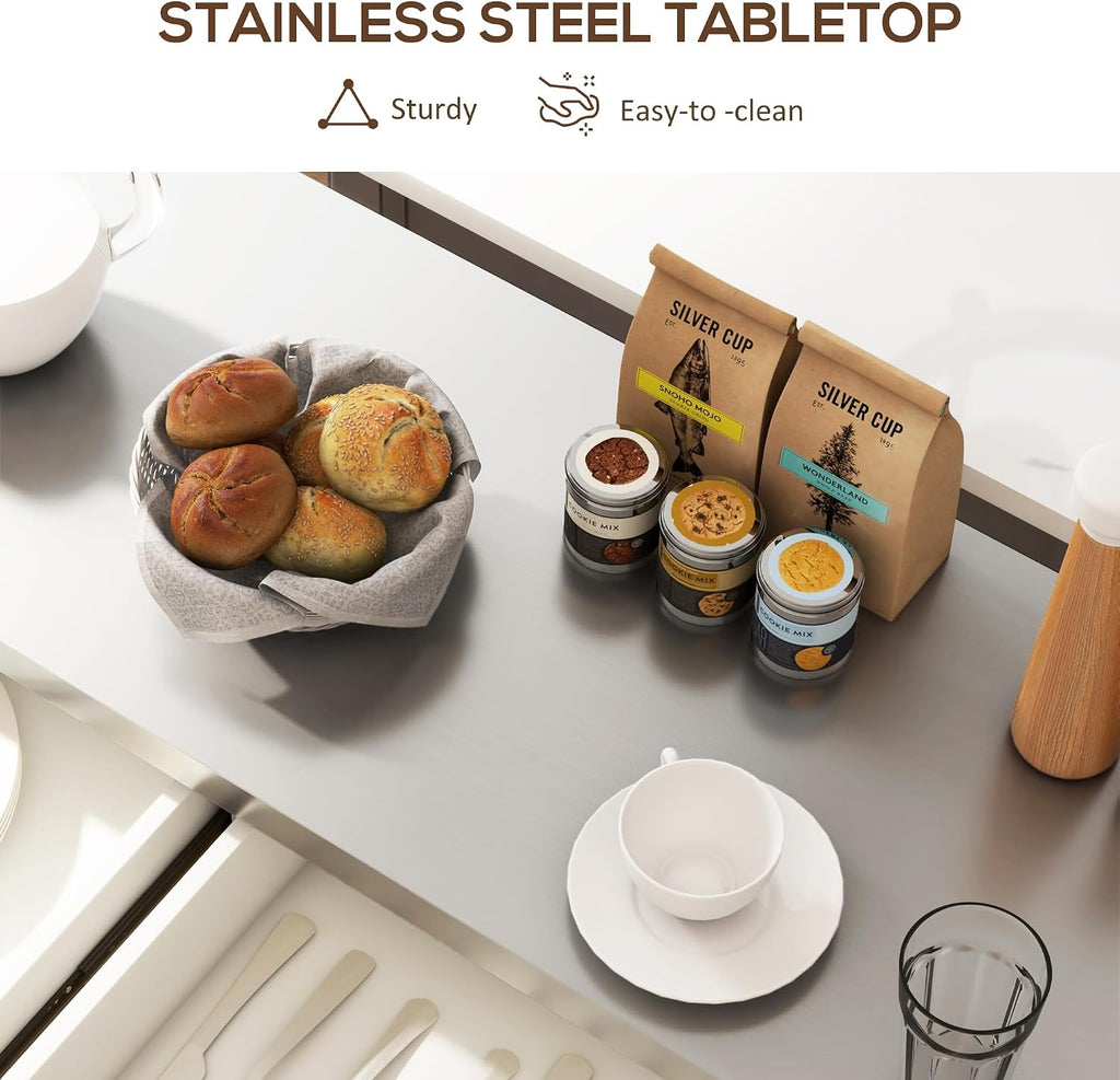 47" Cream Stainless Steel Rolling Kitchen Island Cart