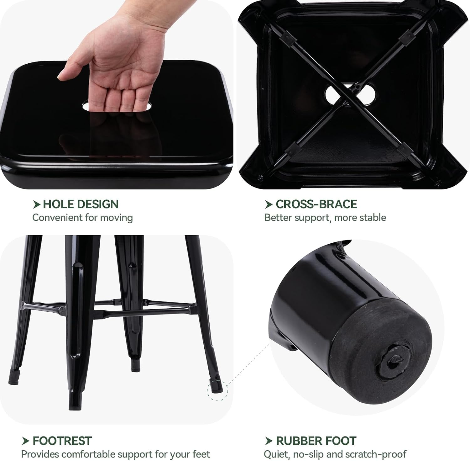 24" Black Metal Backless Bar Stools Set of 4