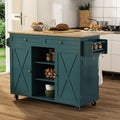 Dark Green Rolling Barn Door Kitchen Island Cart