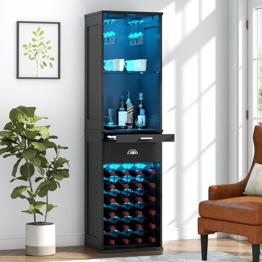 65" Black LED Wine Coffee Bar Cabinet