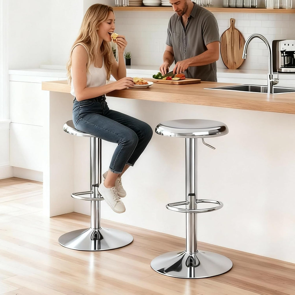 Chrome Adjustable Swivel Backless Bar Stools Set of 2
