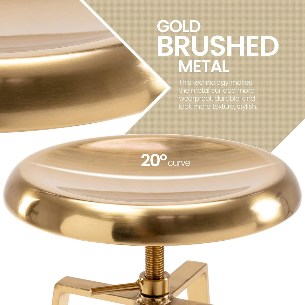 Gold Adjustable Swivel Metal Bar Stools Set of 2