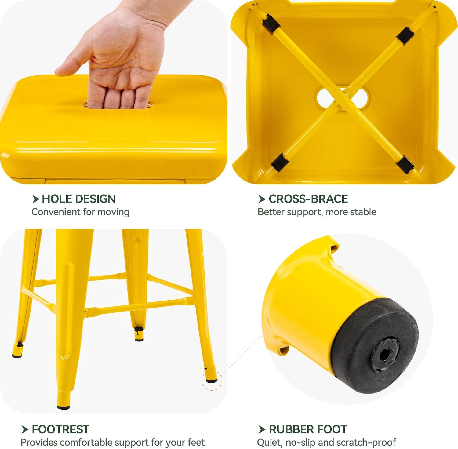 24" Yellow Square Seat Metal Bar Stools Set of 2