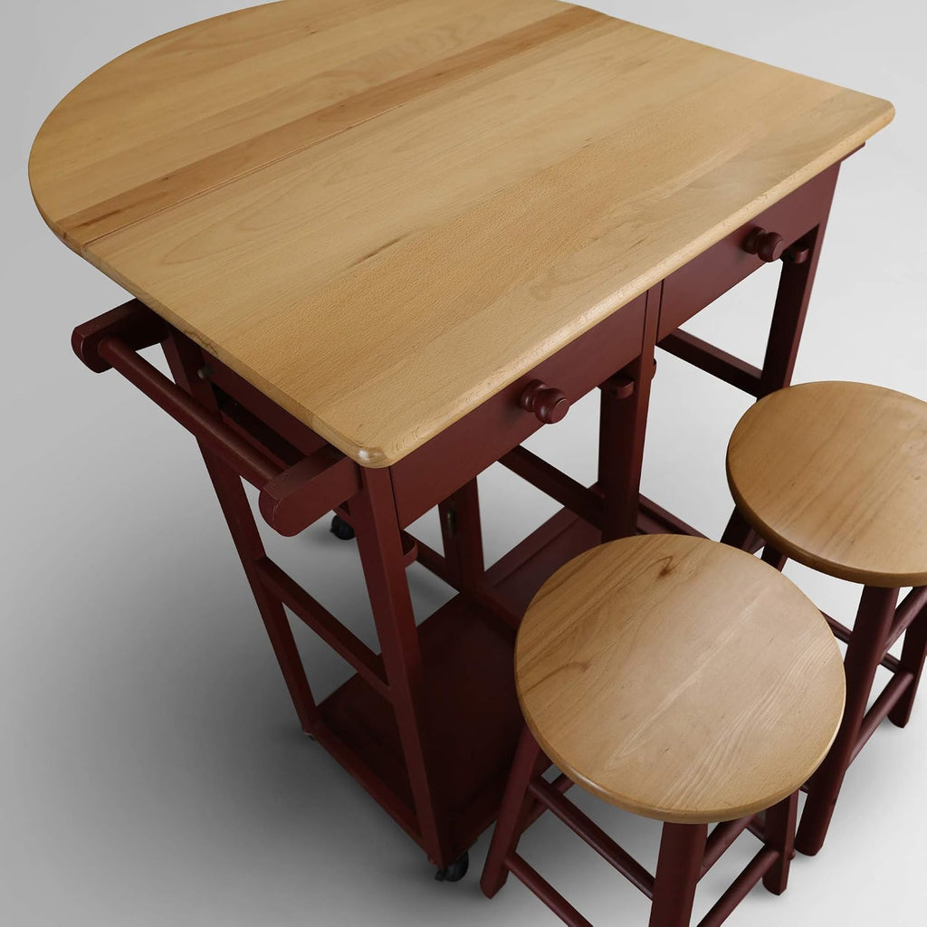 Red Drop Leaf Cart & 2 Stools