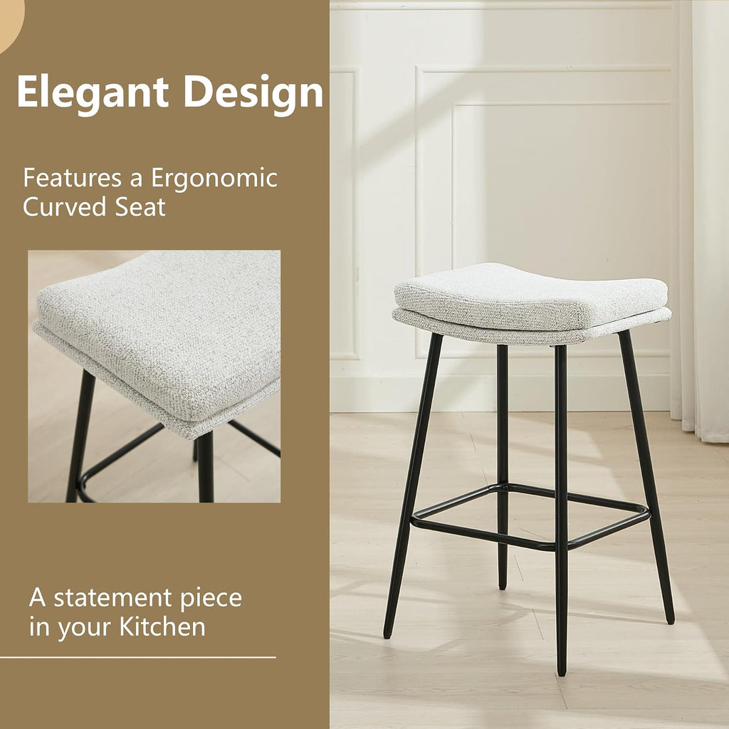 26" White Boucle Saddle Bar Stools Set of 3