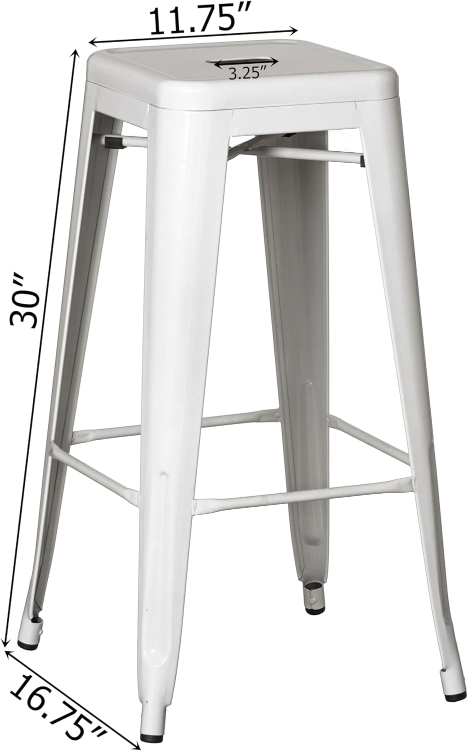 30" White Stackable Backless Metal Bar Stool