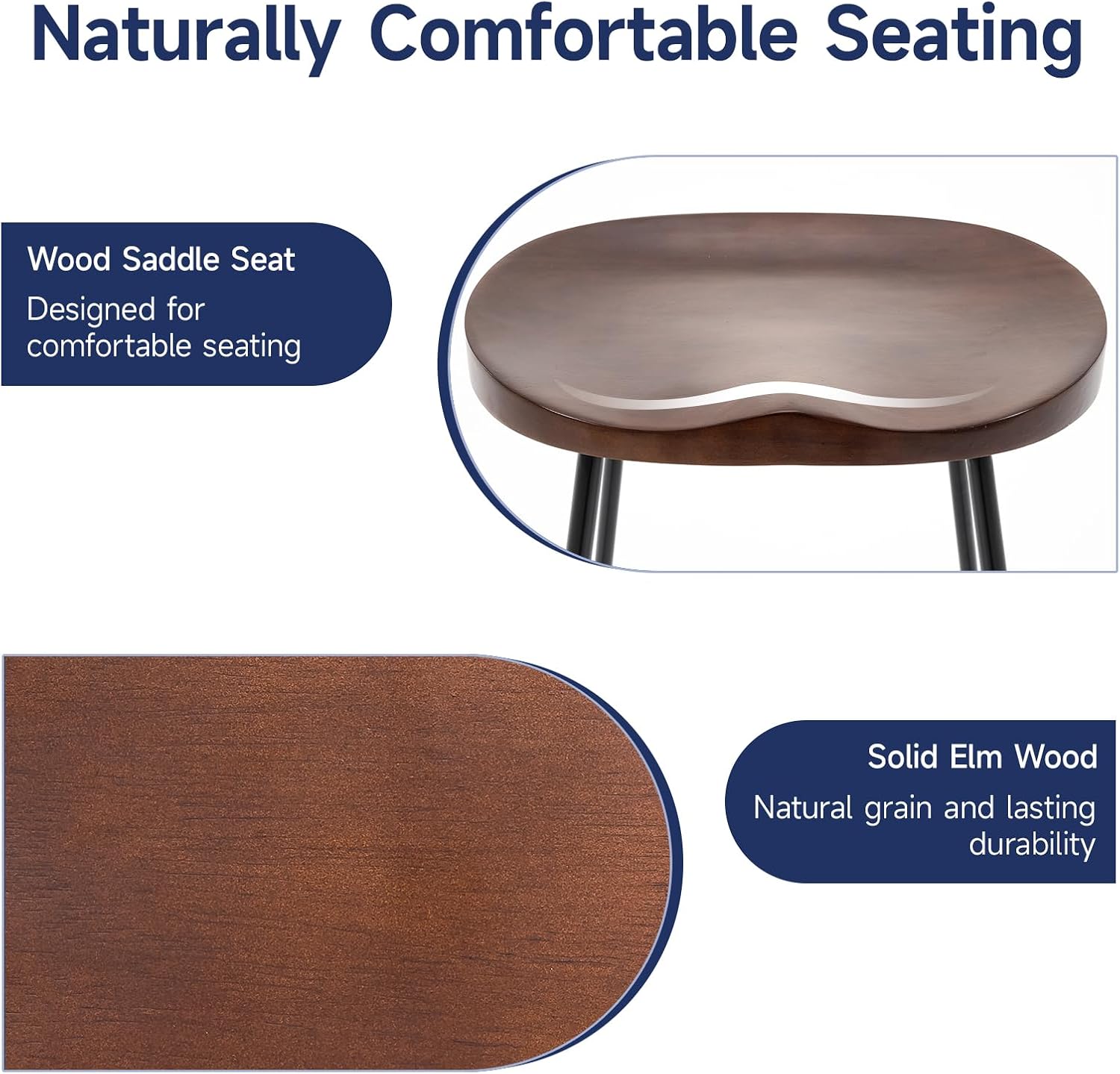 24" Walnut Saddle Seat Metal Base Bar Stools Set of 2