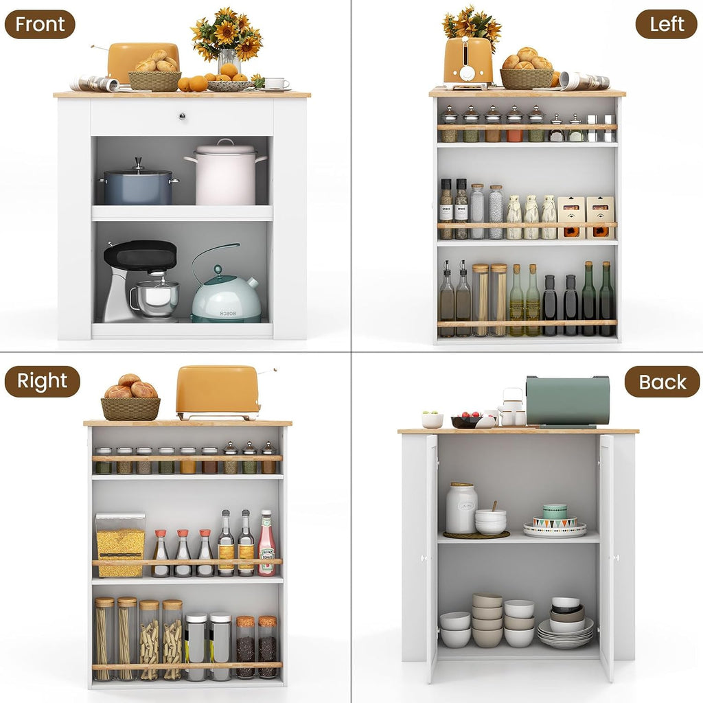 Rubberwood Top Storage Kitchen Island Cabinet