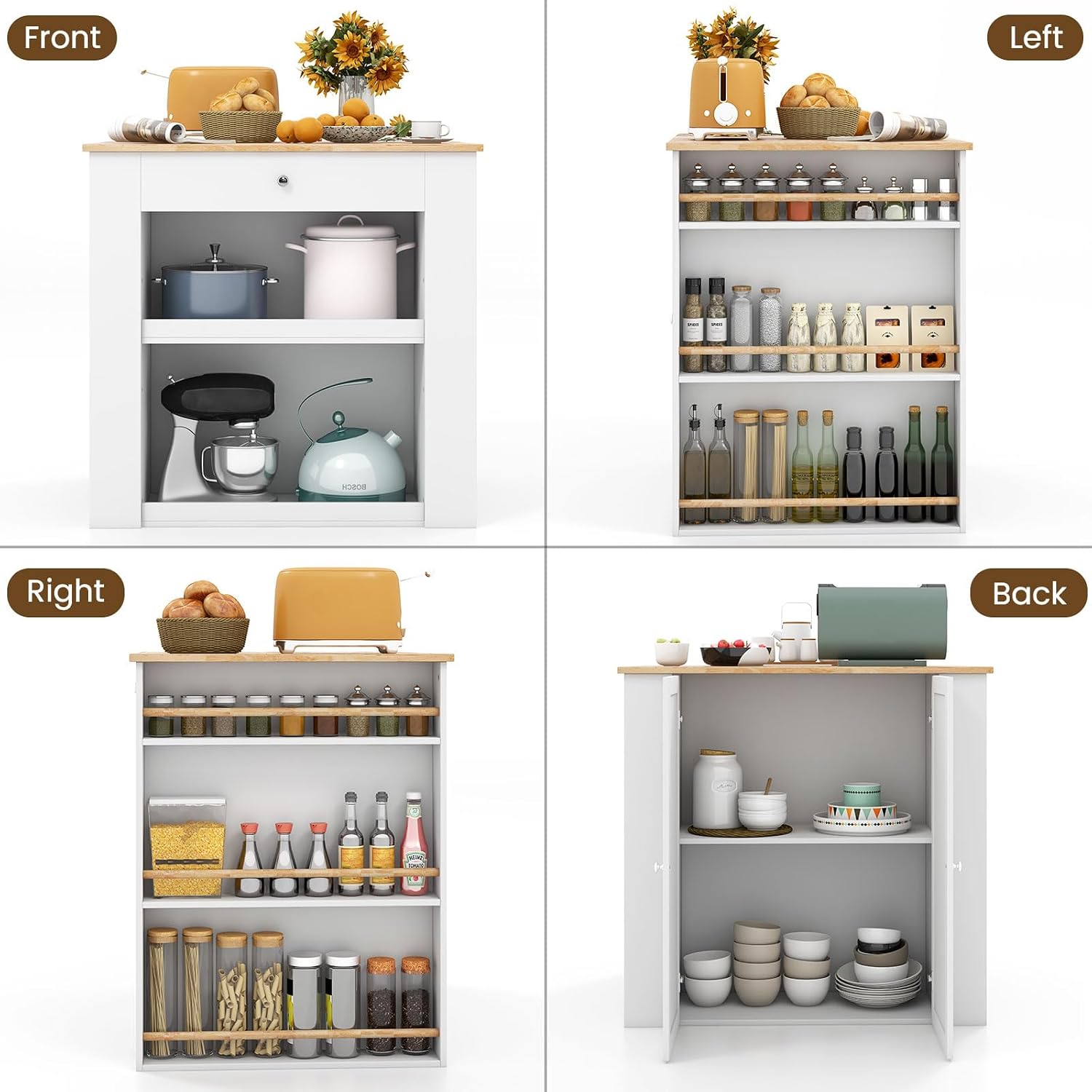 Rubberwood Top Storage Kitchen Island Cabinet