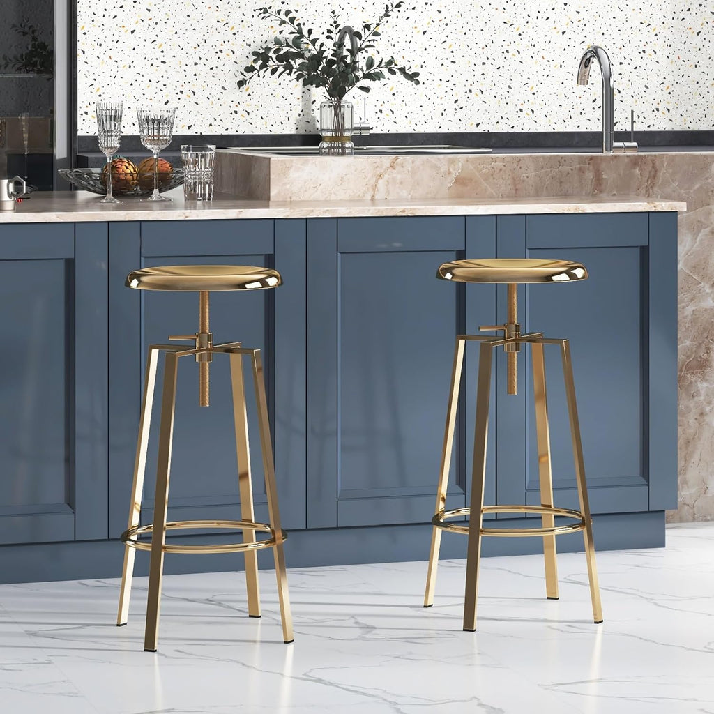 Gold Adjustable Swivel Metal Bar Stools Set of 2