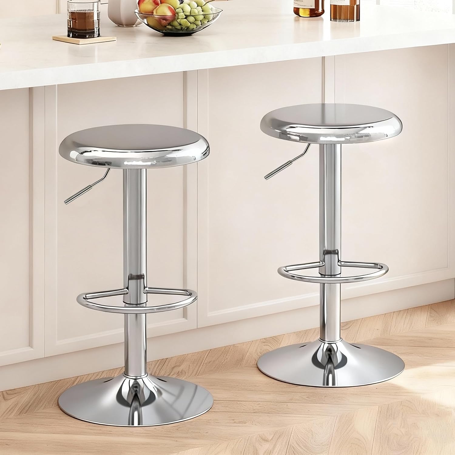 Chrome Adjustable Swivel Backless Bar Stools Set of 2