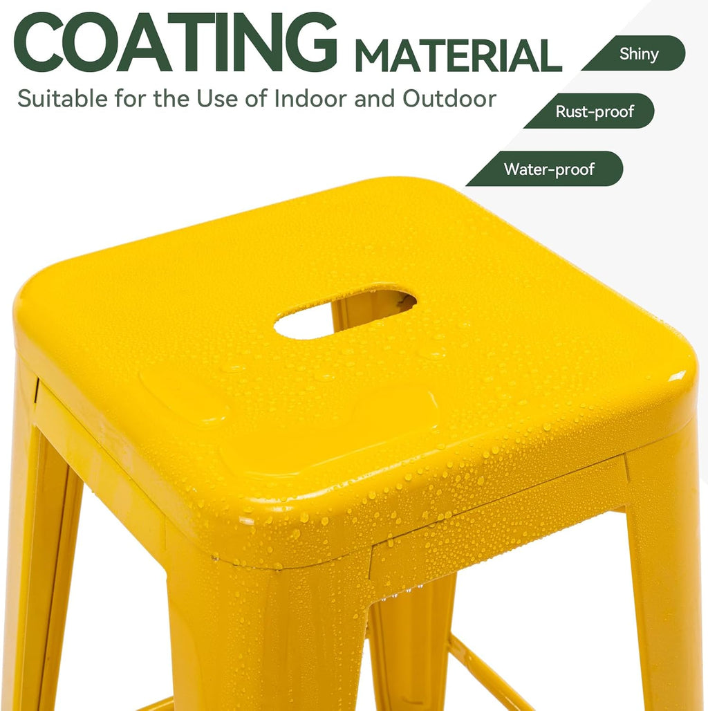 24" Yellow Square Seat Metal Bar Stools Set of 2