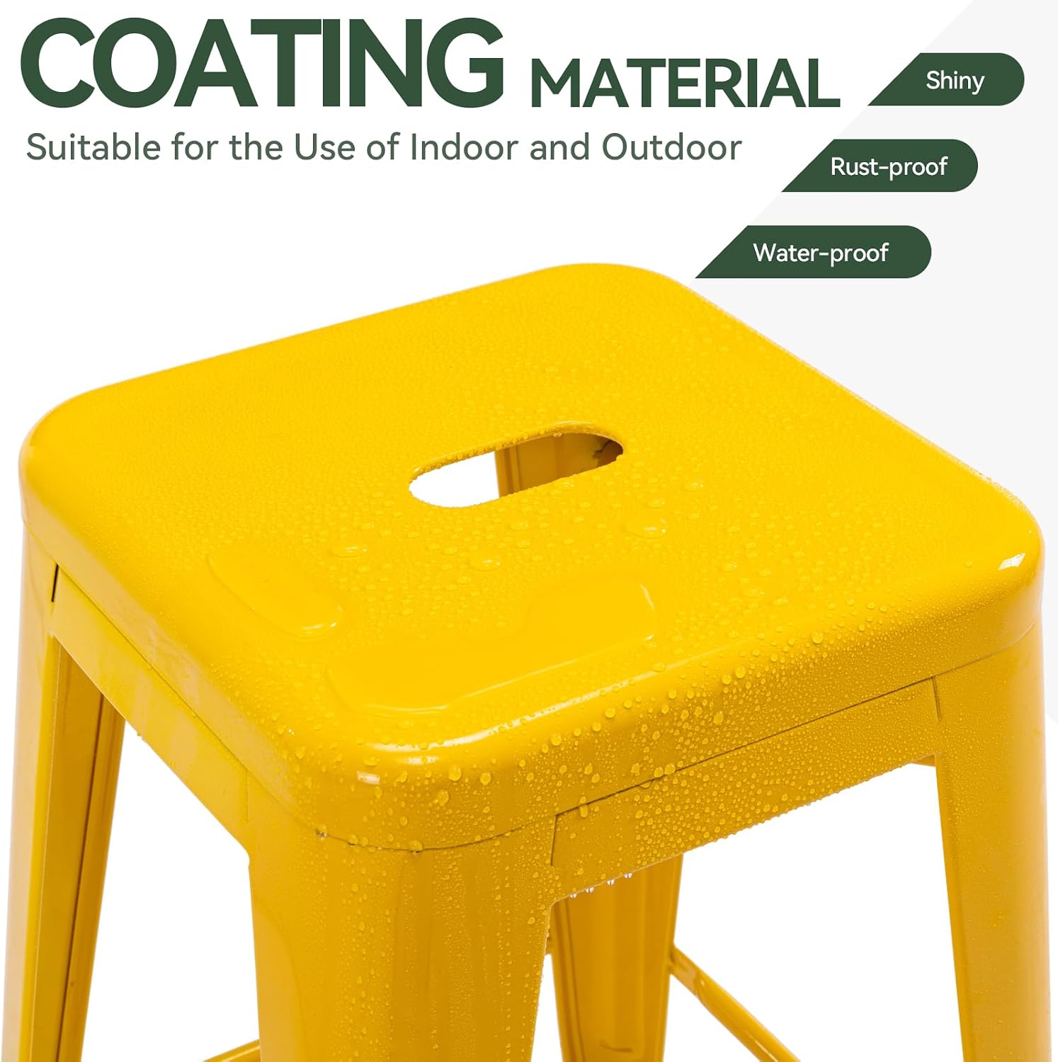 24" Yellow Square Seat Metal Bar Stools Set of 2