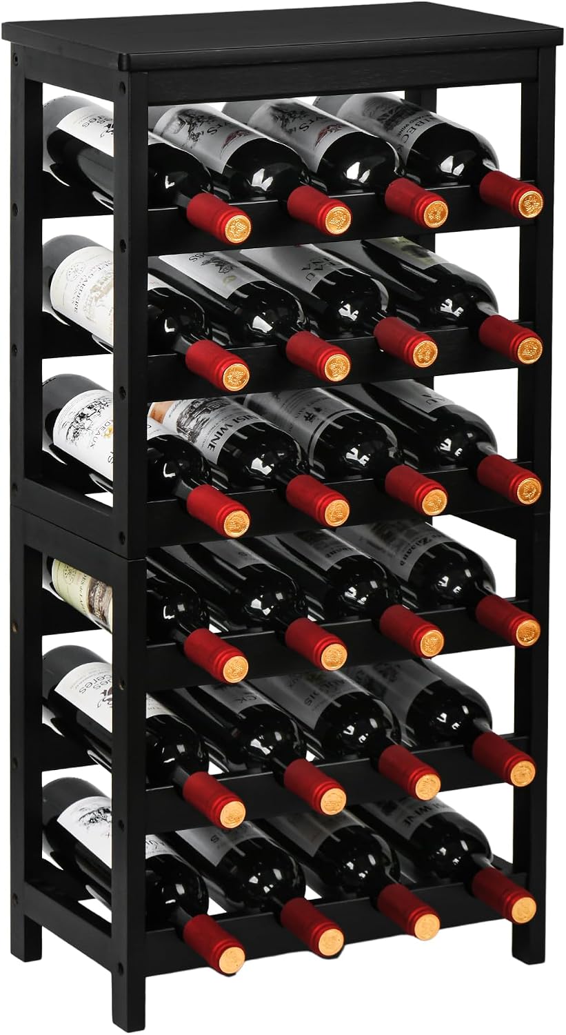 Black Bamboo 24 Bottle Freestanding Wine Rack
