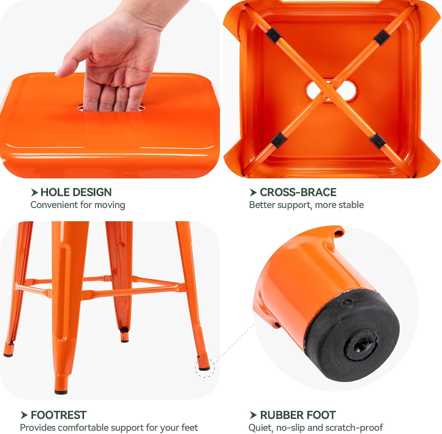 24" Orange Metal Backless Bar Stools Set of 4