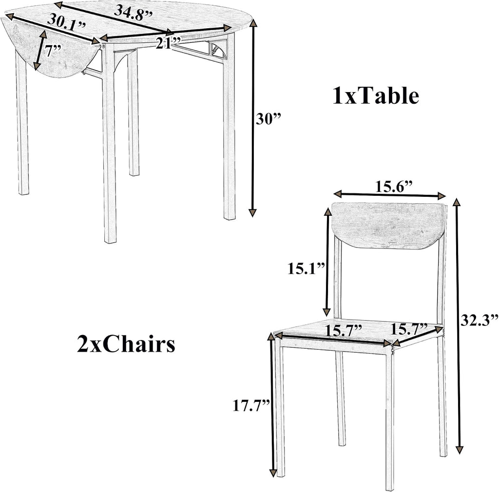 Rustic Brown 3pc Foldable Dining Set