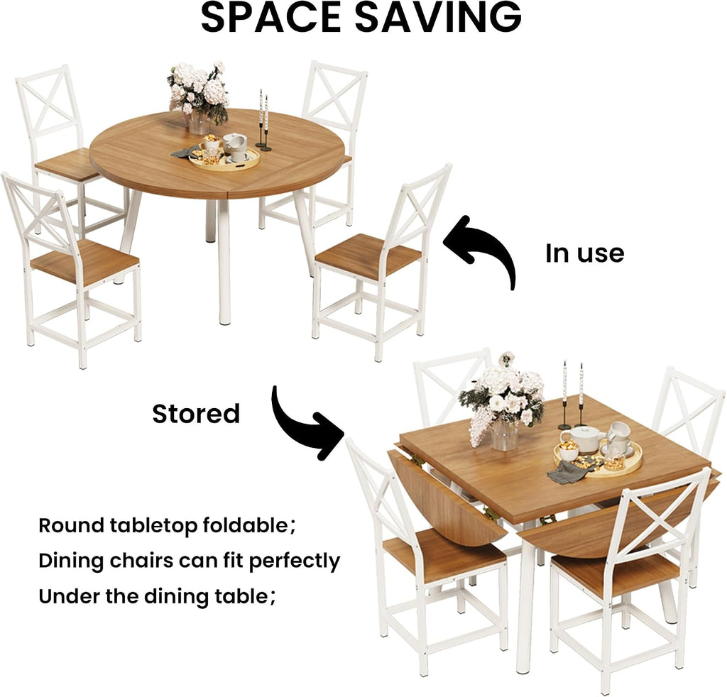 Natural Wood Extendable Round Dining Set