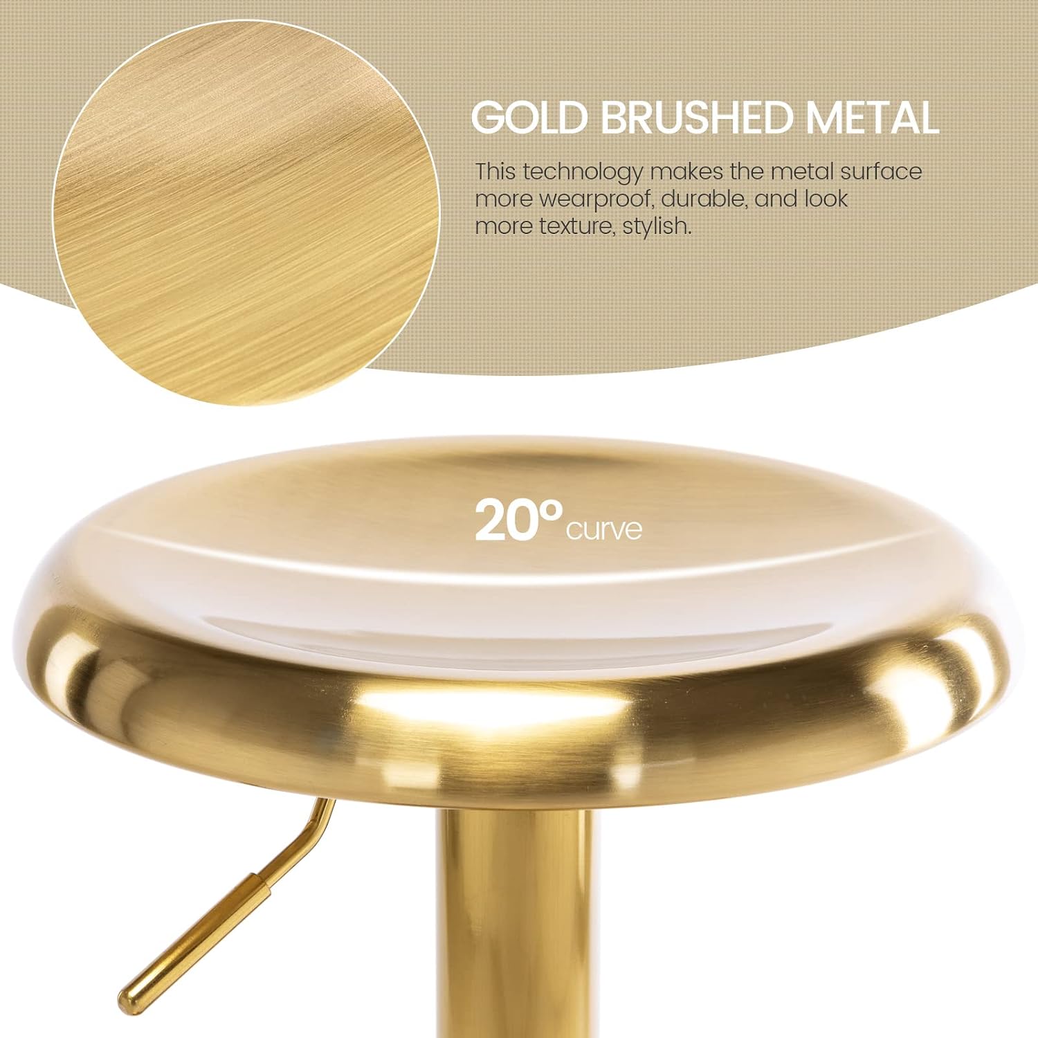 Gold Adjustable Swivel Round Bar Stools Set of 2