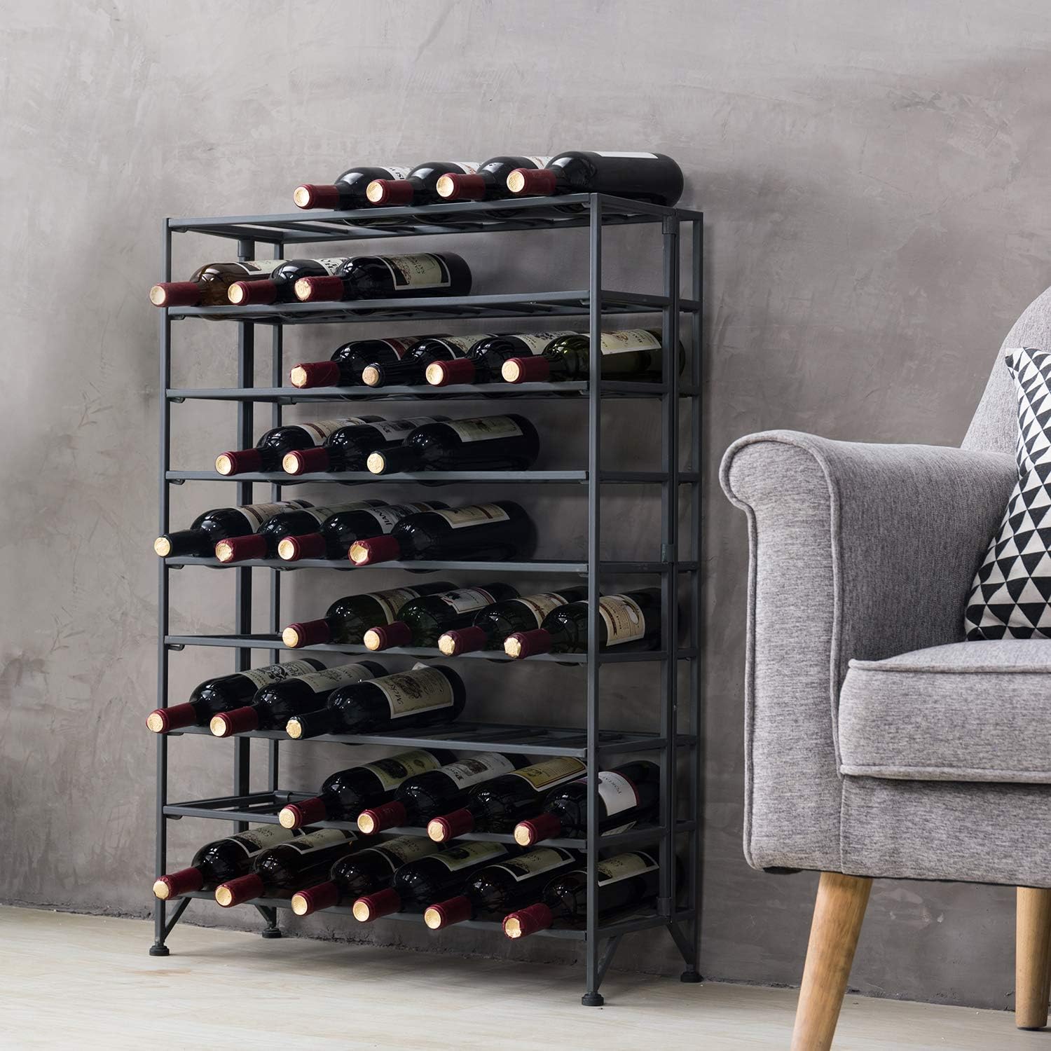 Gray Metal 54 Bottle Freestanding Wine Rack