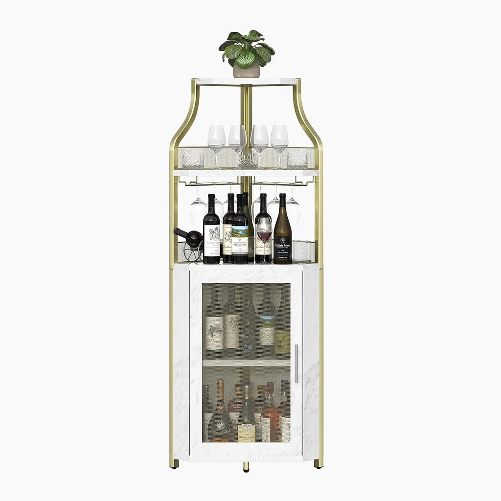 Gold Industrial Barn Door Corner Wine Cabinet