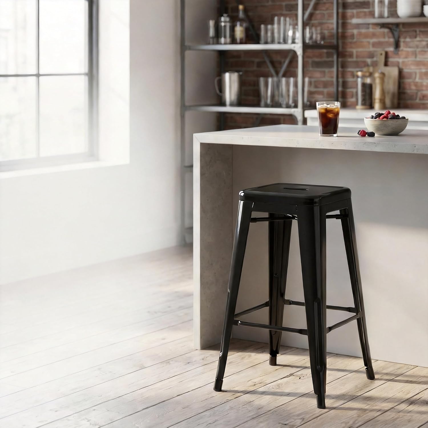 24" Black Metal Backless Bar Stools Set of 4