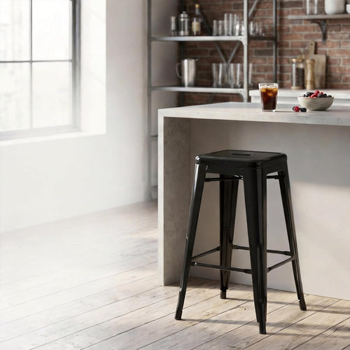 24" Black Metal Backless Bar Stools Set of 4