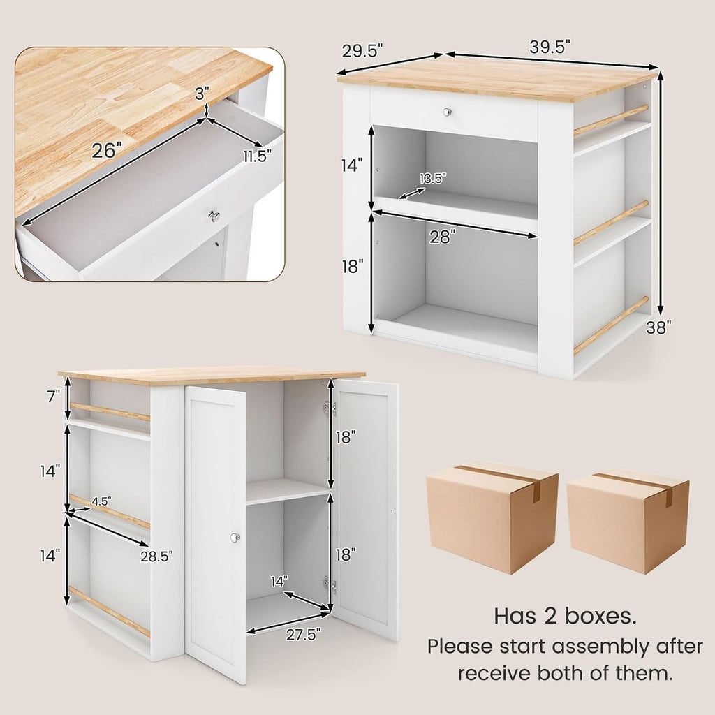 Rubberwood Top Storage Kitchen Island Cabinet