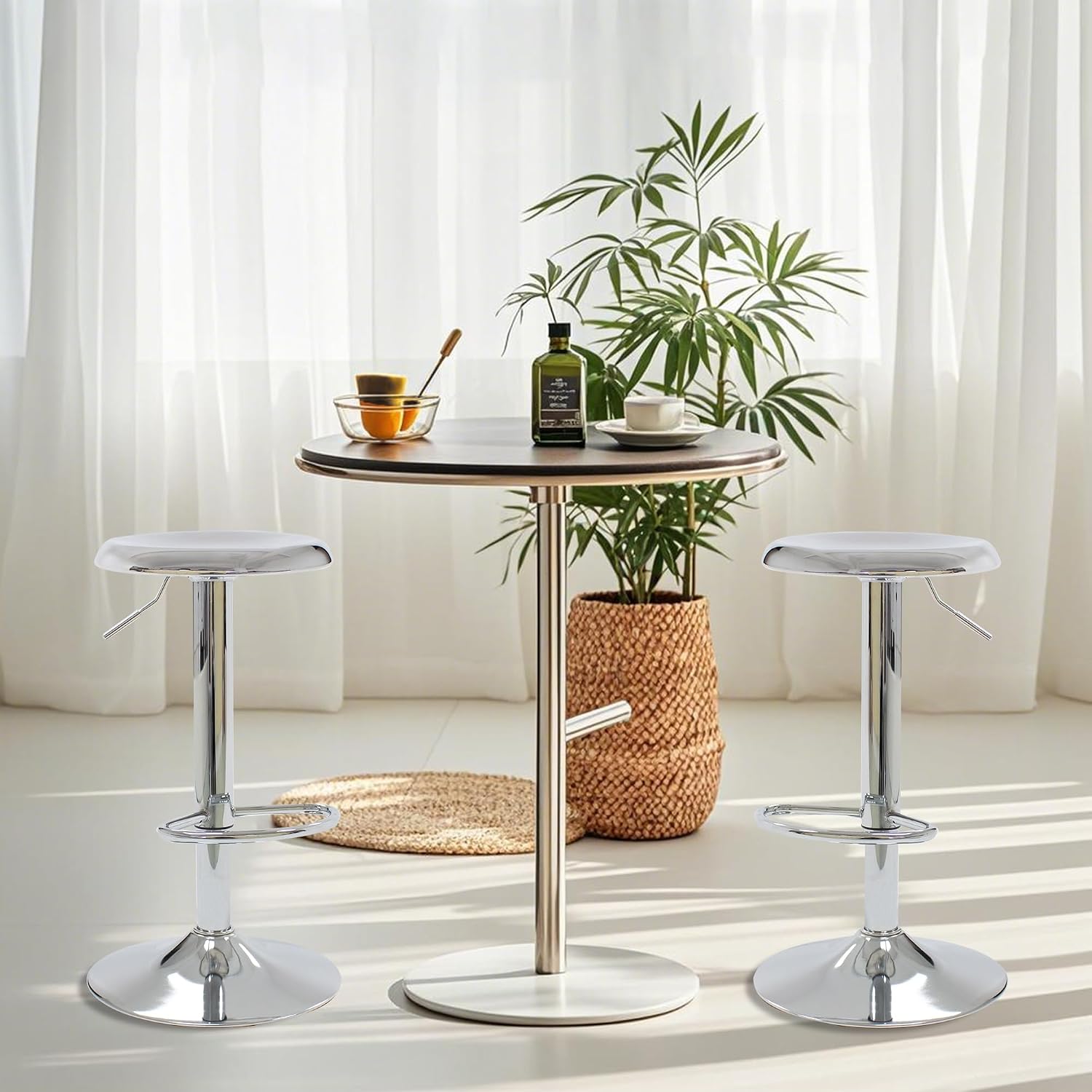 Chrome Adjustable Swivel Backless Bar Stools Set of 2
