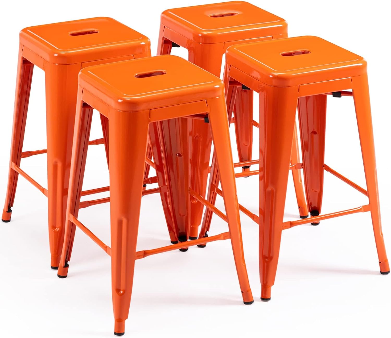24" Orange Metal Backless Bar Stools Set of 4