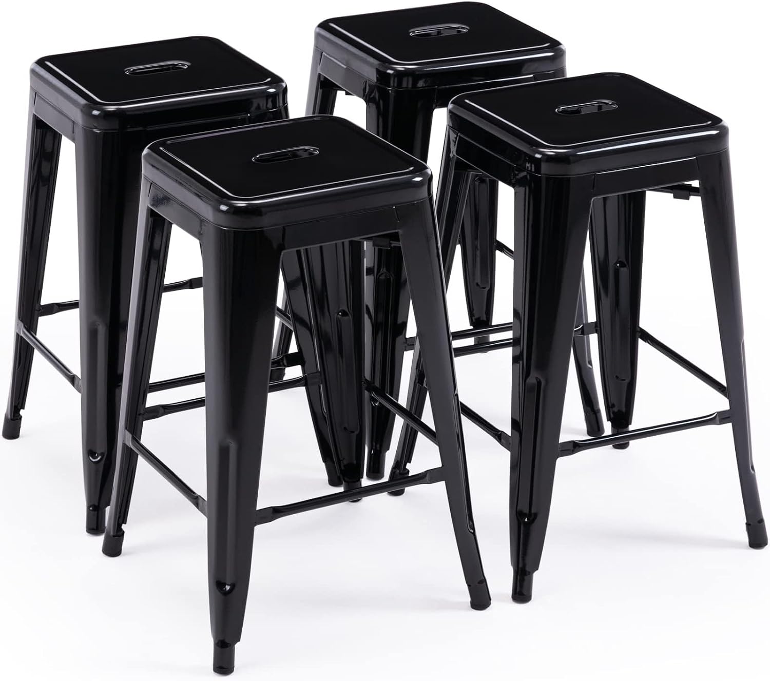 24" Black Metal Backless Bar Stools Set of 4