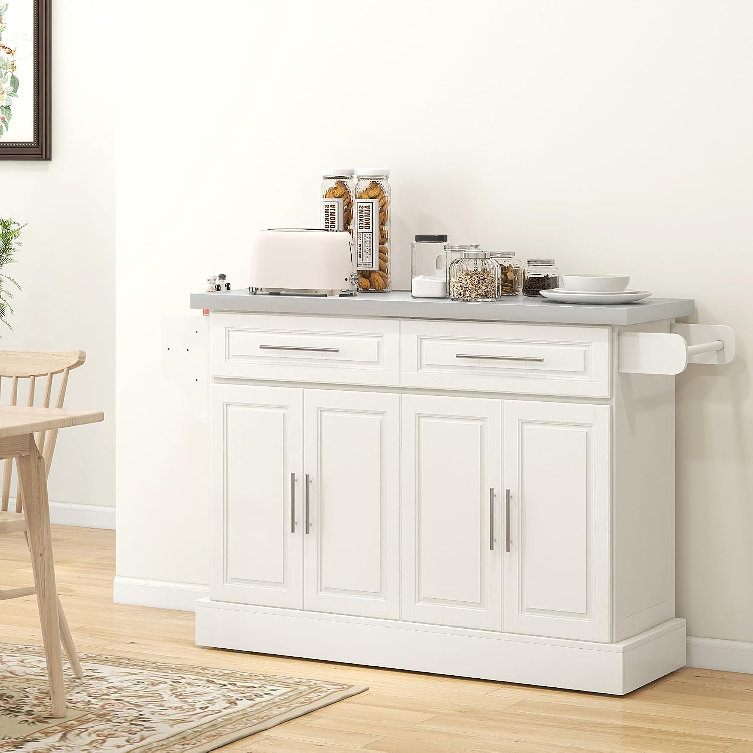 47" Cream Stainless Steel Rolling Kitchen Island Cart