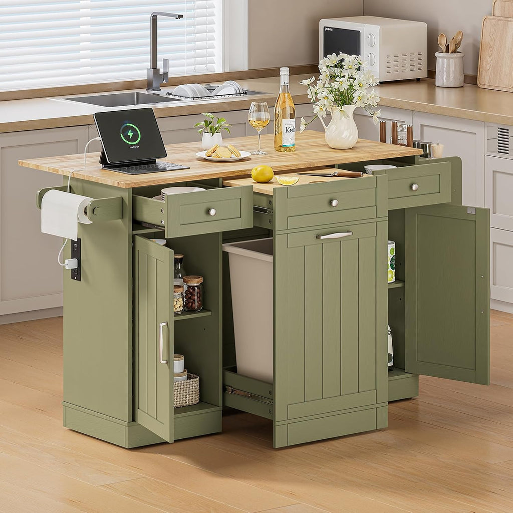 61" Green Rolling Kitchen Island Cart