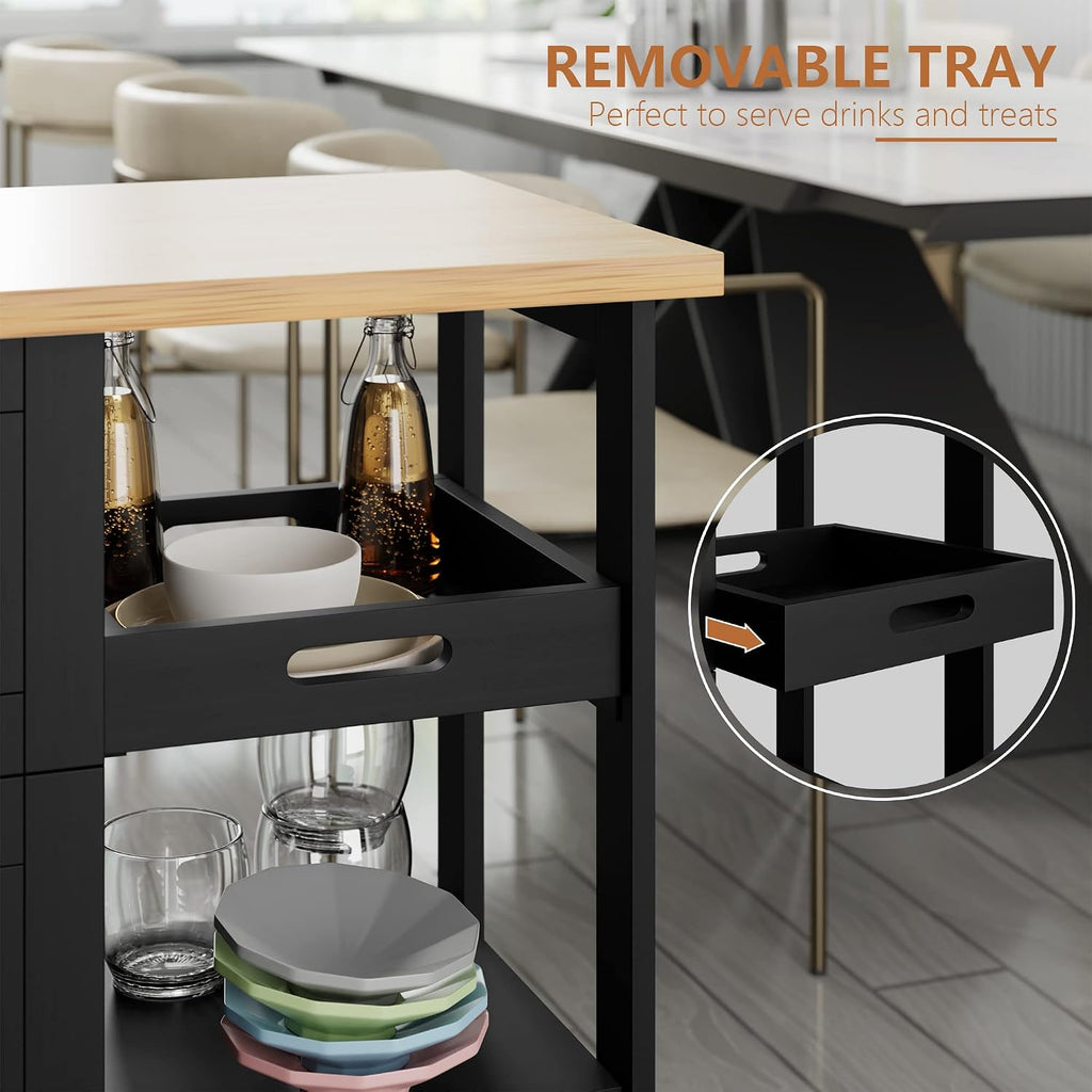 Wood Top Rolling Kitchen Island Storage Cart