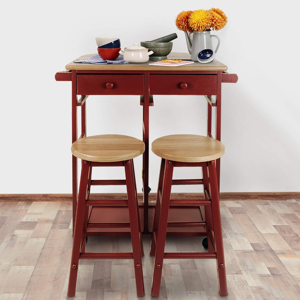 Red Drop Leaf Cart & 2 Stools